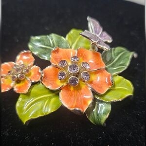 Vintage Liz Claiborne floral and butterfly trembler brooch